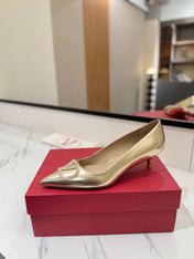 VALENTINO 26S HIGH HEELS 45 MM IN METALLIC GOLD CALFSKIN WITH VLOGO CRYSTAL