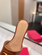 VALENTINO 26S SANDALS IN BROWN SMOOTH CALFSKIN WITH GOLD HARDWARE