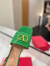 VALENTINO 26S SANDALS IN GREEN SMOOTH CALFSKIN WITH GOLD HARDWARE