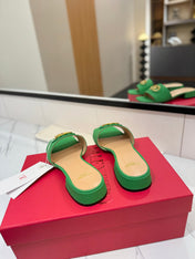 VALENTINO 26S SANDALS IN GREEN SMOOTH CALFSKIN WITH GOLD HARDWARE