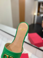 VALENTINO 26S SANDALS IN GREEN SMOOTH CALFSKIN WITH GOLD HARDWARE