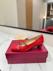 VLTN VLOGO SIGNATURE ROUND-TOE HEELS 25S IN RED LAMBSKIN SNAKE-EMBOSSED