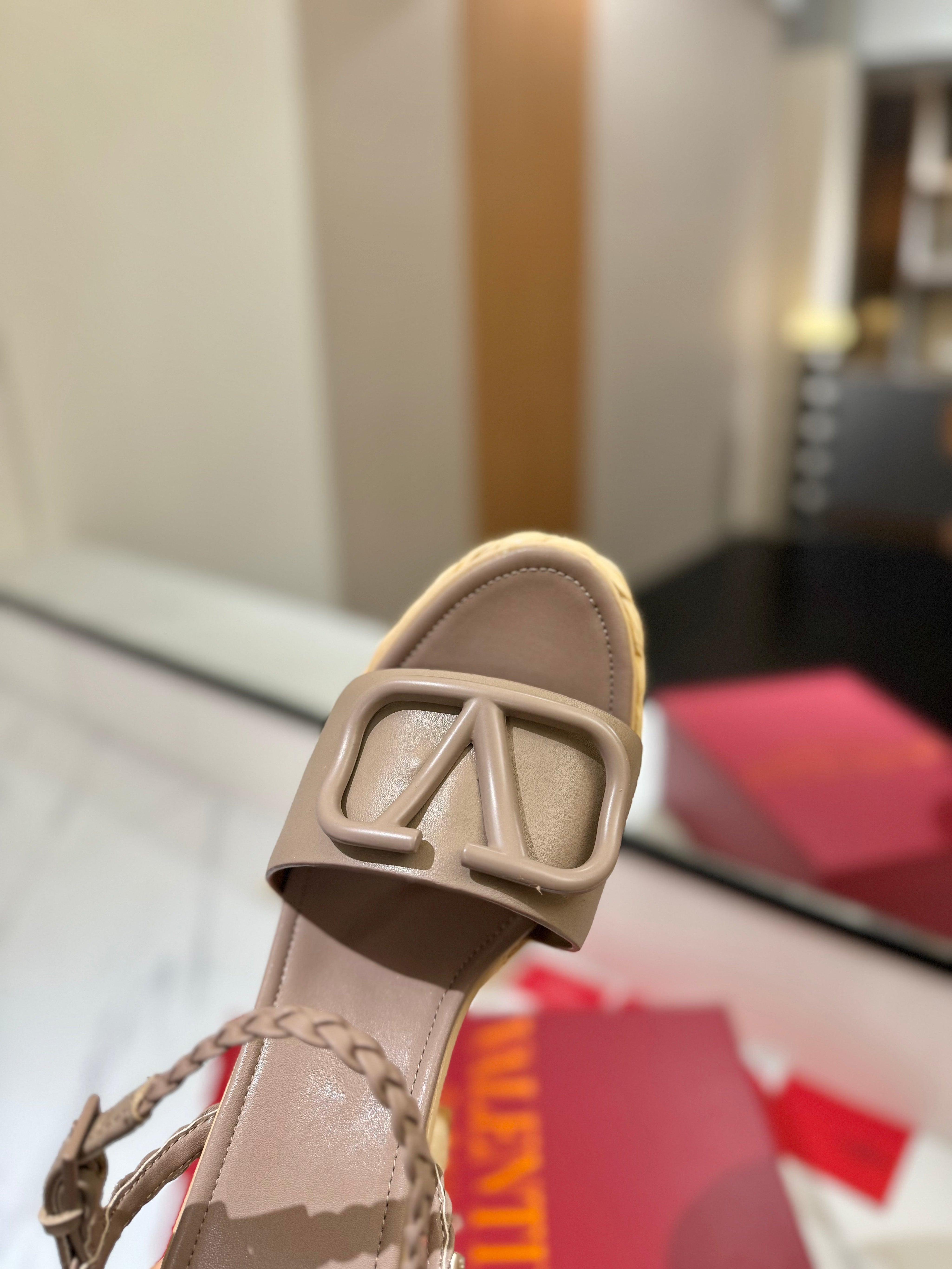 VLTN ESPADRILLE WEDGE SANDALS 25S 115 MM IN BEIGE BROWN LAMBSKIN