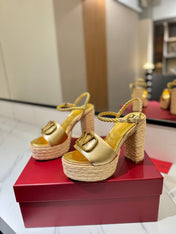 VLTN ESPADRILLE WEDGE SANDALS 25S 115 MM IN GOLD LAMBSKIN WITH GOLD HARDWARE