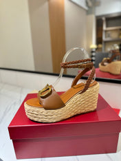 VLTN ESPADRILLE WEDGE SANDALS 25S 90 MM IN BROWN LAMBSKIN STYLE 4