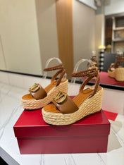 VLTN ESPADRILLE WEDGE SANDALS 25S 90 MM IN BROWN LAMBSKIN STYLE 4
