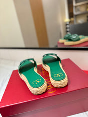 VLTN ESPADRILLE SLIDES 25S IN DARK GREEN LAMBSKIN STYLE 9