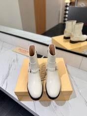 VALENTINO 25S PATTIE ANKLE BOOTS IN WHITE CALFSKIN WITH GOLD HARDWARE