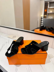 HM 26S HELIA SANDAL 70MM IN BLACK SUEDE