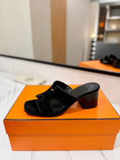 HM 26S HELIA SANDAL 70MM IN BLACK SUEDE