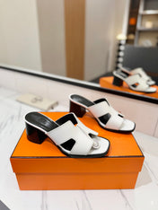 HM 26S HELIA SANDAL 70MM IN WHITE AND BLACK CALFSKIN