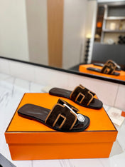 HM 26S ORAN SANDALS IN DARK BROWN SUEDE WITH TAN BOWN BRAIDED TRIM
