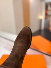 HM 26S PERFORATED HIGH-TOP BOOTS IN DARK BROWN SUEDE