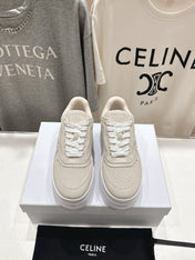 BLOCK SNEAKERS WITH EMBROIDERED TRIOMPHE IN PARCHMENT BEIGE SUEDE
