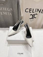 JUDY TRIOMPHE STILETTO SLINGBACK 75MM IN WHITE PATENT CALFSKIN