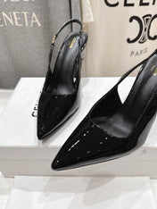 JUDY TRIOMPHE STILETTO SLINGBACK 75MM IN BLACK PATENT CALFSKIN