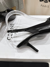 JUDY CAP TOE SLINGBACK 65MM IN BLACK SHINY CALFSKIN AND GOLD SNAKE EMBOSSED LEATHER