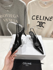 JUDY CAP TOE SLINGBACK 65MM IN BLACK SMOOTH AND SHINY CALFSKIN
