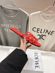 LOEWE 26S PETAL ANAGRAM SLIDE IN DARK RED CALFSKIN