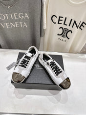 PRADA 25S COLLAPSE RE NYLON AND SUEDE SNEAKERS IN WHITE WITH METAL TOECAP