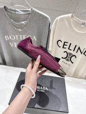 PRADA 25S COLLAPSE RE NYLON AND SUEDE SNEAKERS IN PLUM WITH METAL TOECAP
