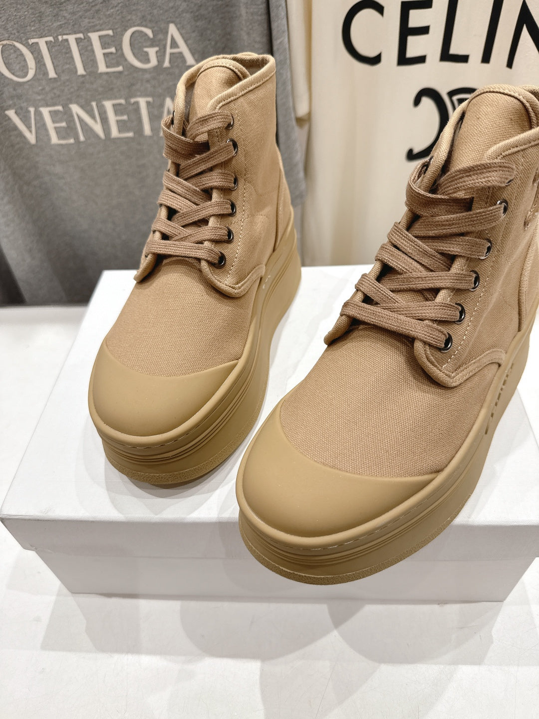 CELINE 26S BOOTS IN LIGHT CAMEL BEIGE CANVAS