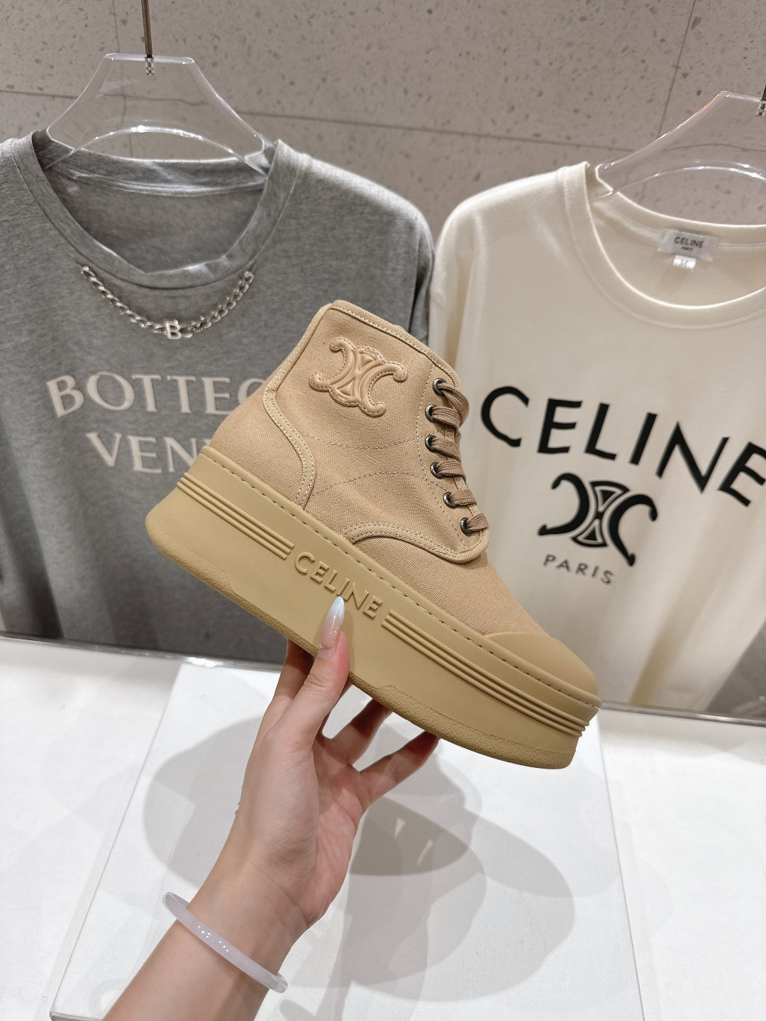 CELINE 26S BOOTS IN LIGHT CAMEL BEIGE CANVAS