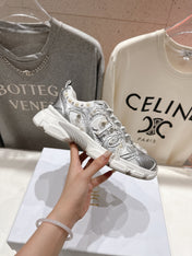 DIOR 25S SNEAKER IN SILVER LAMBSKIN AND MESH FABRIC WITH PEARL DETAILING