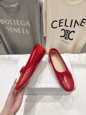 CELINE 26S BALLET FLATS IN RED CALFSKIN WITH BOW