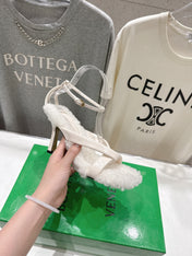 BOTTEGA VENETA 26S HIGH-HEEL SANDALS IN OFF WHITE LAMBSKIN AND SHEARLING