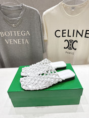 BOTTEGA VENETA 26S WOVEN MULES IN WHITE LAMBSKIN