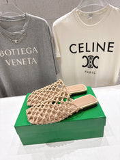 BOTTEGA VENETA 26S WOVEN MULES IN BEIGE LAMBSKIN