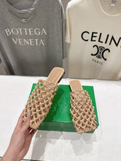 BOTTEGA VENETA 26S WOVEN MULES IN BEIGE LAMBSKIN