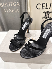 JIMMY CHOO 26S HIGH-HEELED SANDALS 100 MM IN BLACK CROC-EMBOSSED LAMBSKIN