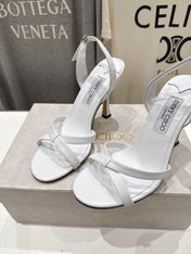JIMMY CHOO 26S HIGH-HEELED SANDALS 100 MM IN WHITE LAMBSKIN STYLE 1