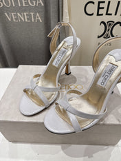 JIMMY CHOO 26S HIGH-HEELED SANDALS 100 MM IN WHITE LAMBSKIN