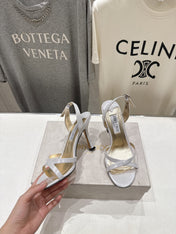 JIMMY CHOO 26S HIGH-HEELED SANDALS 100 MM IN WHITE LAMBSKIN