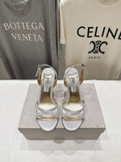 JIMMY CHOO 26S HIGH-HEELED SANDALS 100 MM IN WHITE LAMBSKIN