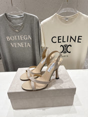 JIMMY CHOO 26S HIGH-HEELED SANDALS 100 MM IN LIGHT BEIGE GLITTER FABRIC