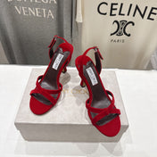 JIMMY CHOO 26S HIGH-HEELED SANDALS 100 MM IN RED VELVET