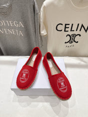 CELINE 26S MAISON PARIS EMBLEM ESPADRILLE FLATS IN DARK RED CANVAS