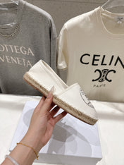 CELINE 26S MAISON PARIS EMBLEM ESPADRILLE FLATS IN IVORY WHITE CANVAS