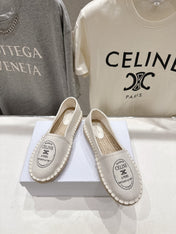 CELINE 26S MAISON PARIS EMBLEM ESPADRILLE FLATS IN IVORY WHITE CANVAS
