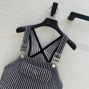 CC 25 Short Suspender Vest Dark Blue mix White Cotton