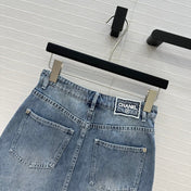 CC 25 Embroidered Short Skirt Blue Denim Cotton