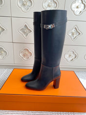 HM 25S TALL BOOTS 90 MM IN BLACK LAMBSKIN WITH SILVER HARDWARE