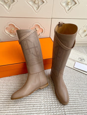 HM 25S JUMPING BOOTS IN LIGHT CARAMEL BROWN LAMBSKIN WITH SILVER HARDWARE