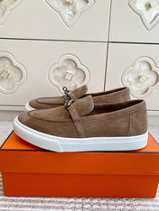 HM 25S SLIP-ON IN BROWN SUEDE WITH SILVER HARDWARE