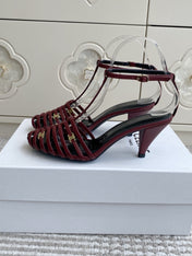 CELINE 26S CLEA TRIOMPHE GLADIATOR HEEL SANDALS 60 MM IN DARK RED LAMBSKIN
