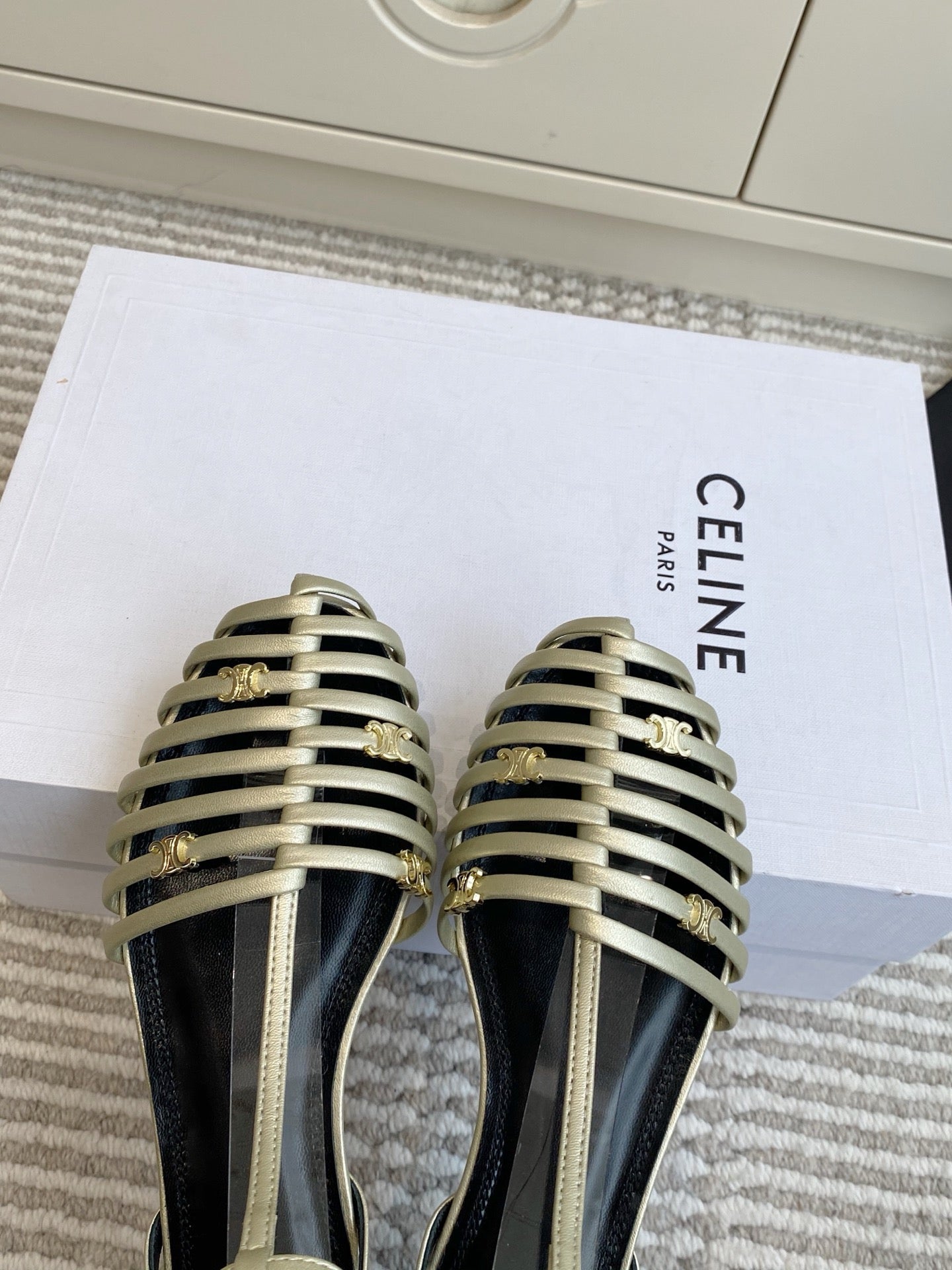 CELINE 26S CLEA TRIOMPHE GLADIATOR SANDALS IN CHAMPAGNE GOLD LAMBSKIN